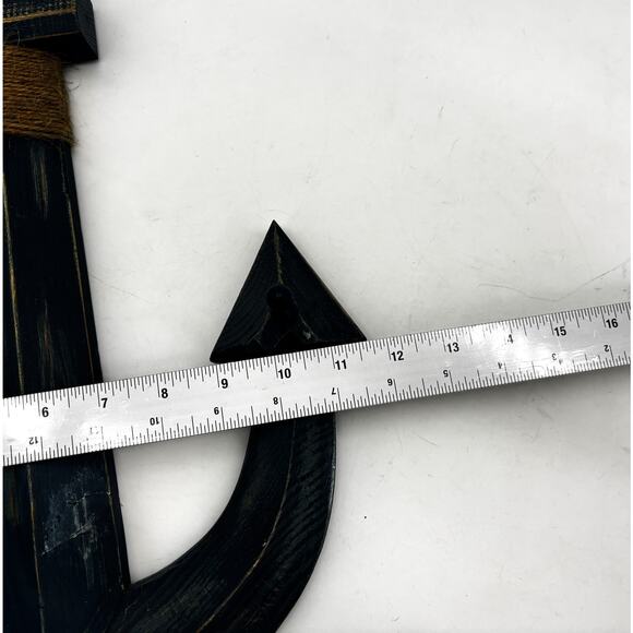 Nautical Wooden Wall Anchor Coat Hanger 3 Peg Blue Weathered Rope Neck Decor - Picture 7 of 8